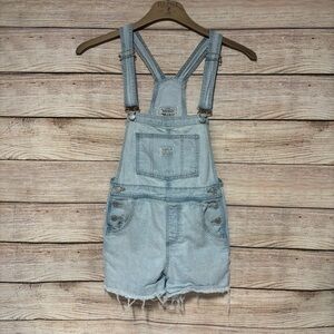 Levi's XS Light Blue Denim Short Overalls with Front Patch